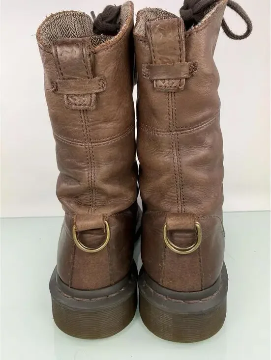 Dr Martens Aimilita W Sz 9 Brown Leather Fold Down Herringbone Tweed Lined Boots - Picture 2 of 9